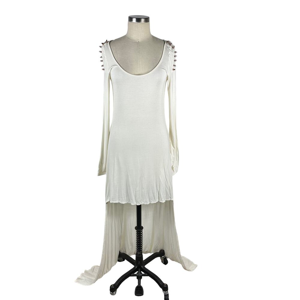 STYLESTALKER White Youth Revolt Dress Size 6 Hi-Low Studded Shoulder‎ Edgy Punk